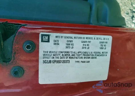 2005 Pontiac Sunfire z USA, uszkodzony, nr VIN 3G2JB12F95S120373